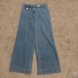 Zara | Wide Leg Blue Denim Crop Jeans | Size 4